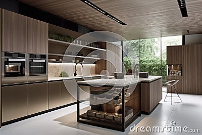 The super smart modern kitchen boasts of the latest technologies and innovative design, catering to the needs of Stock Photo