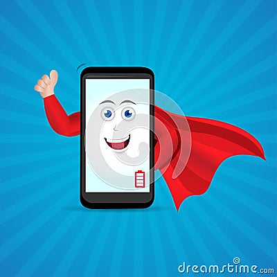 Super smart phone hero vector illustration. Smart phone cartoon character. Vector Illustration