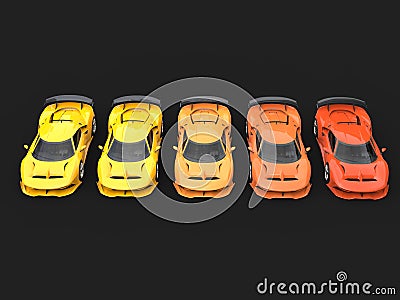 Super sports cars in warm color pallete - from yellow to red Stock Photo