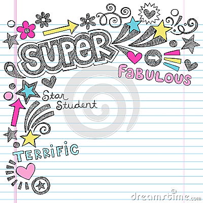 Super Student Praise Back to School Notebook Doodl Vector Illustration