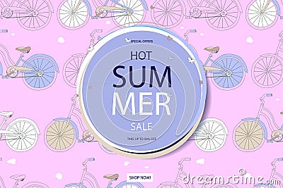 Super summer bike sale concept. Cartoon Illustration