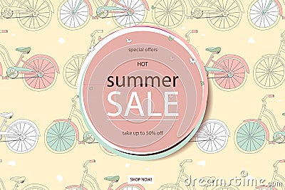 Super summer bike sale concept. Cartoon Illustration