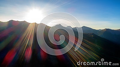 Super sunburst over a wilderness mountain range in Idaho Stock Photo