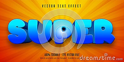 Super text, cartoon style editable text effect Vector Illustration