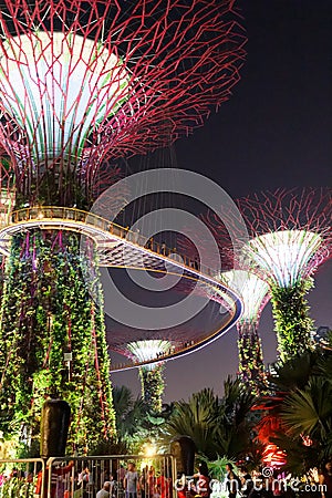 Super Trees at Gardens by the Bay Singapore, Night Scene Editorial Stock Photo