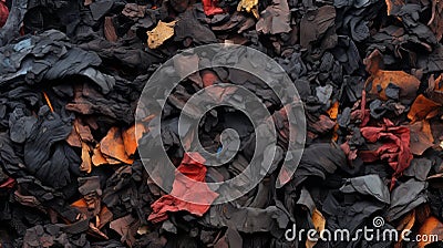 Authentic Dark Crimson And Blue Rubber Leaves On The Ground Stock Photo