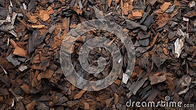 Close-up Wood Chip Pile: Brown And Brown, Patinated And Oxidized Stock Photo