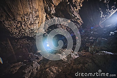 Super wide angle picture from Ialomieti cave in Bucegi mountains Stock Photo