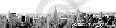 Super wide panorama of Manhattan in New York black and white photo Editorial Stock Photo
