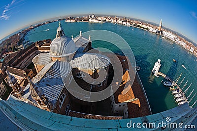 Super wide panoramic view of Venice from San Giorgio Maggiore church Stock Photo