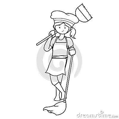 Super Woman On Duty Line Art Illustration Vector Illustration