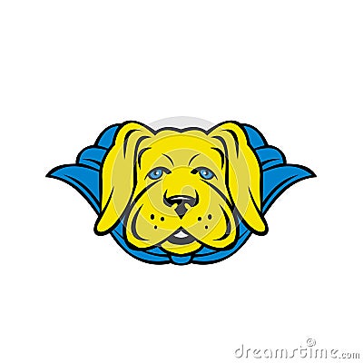 Super Yellow Lab Dog Wearing Blue Cape Vector Illustration
