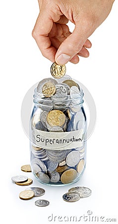 Australian Superannuation Savings Coin Jar Stock Photo