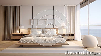 Superb Clean Minimalistic Bedroom Interior AI Generated Cartoon Illustration