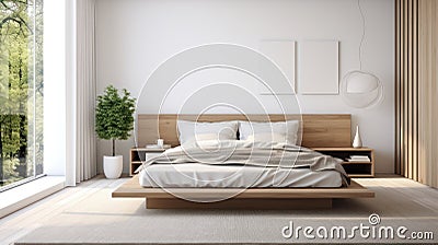 Superb Clean Minimalistic Bedroom Interior AI Generated Cartoon Illustration