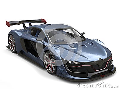 Superb super sports car - metallic gray blue color with red details Stock Photo