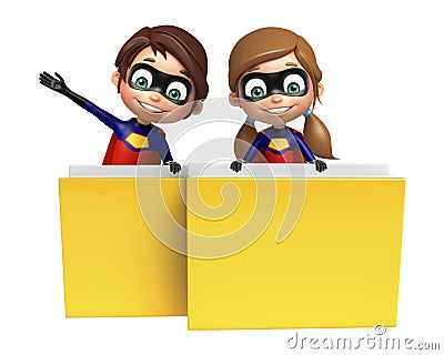 Superboy and Supergirl with Folder Cartoon Illustration