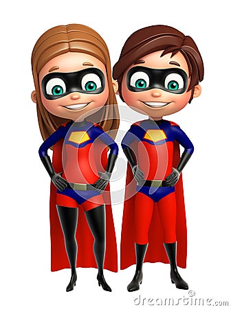 Superboy and supergirl with Funny pose Cartoon Illustration