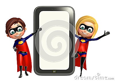 Superboy and supergirl with Tab Cartoon Illustration