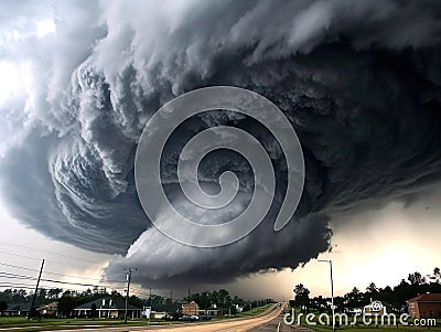 Supercell storm in Tornado Alley Cartoon Illustration