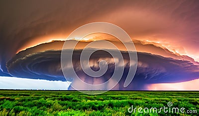 A supercell thunderstorm, presence of a mesocyclone. Moisture streams in from the side of the precipitation-free base Stock Photo