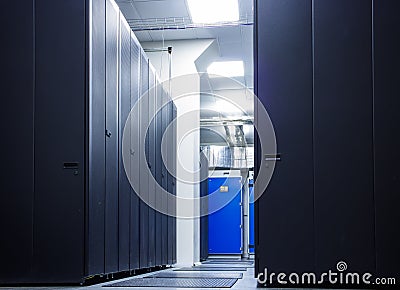 Supercomputer clusters in room data center Stock Photo