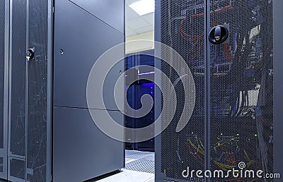 Supercomputer clusters in the room of modren data center Stock Photo