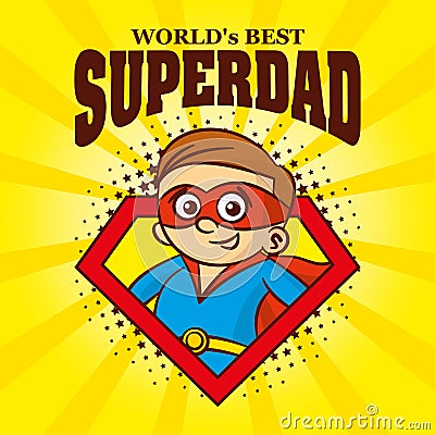 Superdad logo Cartoon character superhero Vector Illustration