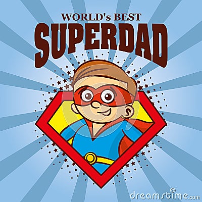 Superdad logo Cartoon character superhero Vector Illustration