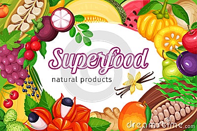 Superfood fruits and beries Vector Illustration