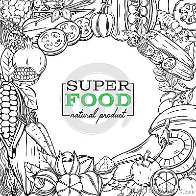 Superfood fruits and beries Vector Illustration