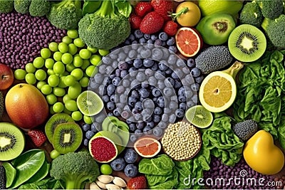 Superfood medley, organic food background for a balanced, healthy diet Stock Photo