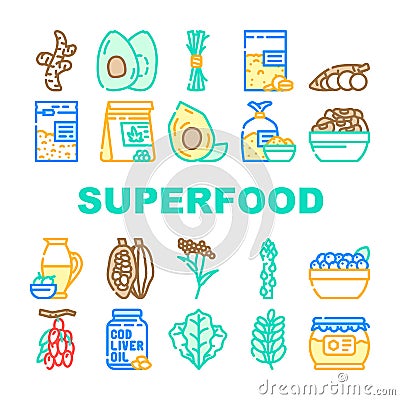 Superfood Natural And Vitamin Icons Set Vector Vector Illustration