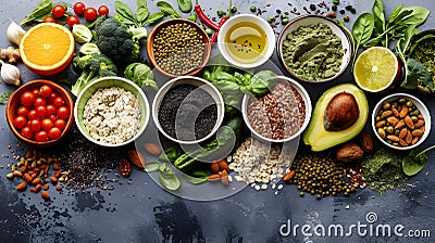 Superfoods and Healthy Ingredients Spread Stock Photo