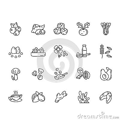 Superfoods line icons set. Dietary supplements Vector Illustration