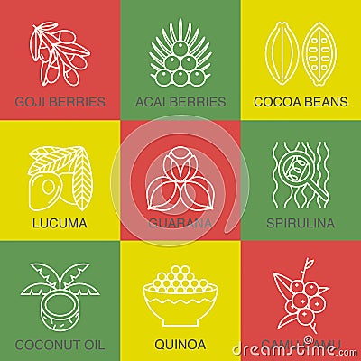 Superfoods line icons set. Vector Illustration