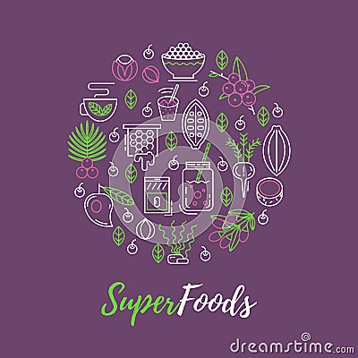 Superfoods line vector concept. Vector Illustration