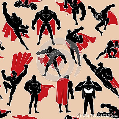 Superhero in Action Seamless Pattern Vector Illustration