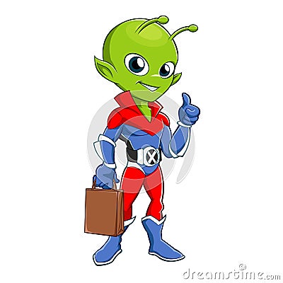 Superhero alien with bag Vector Illustration