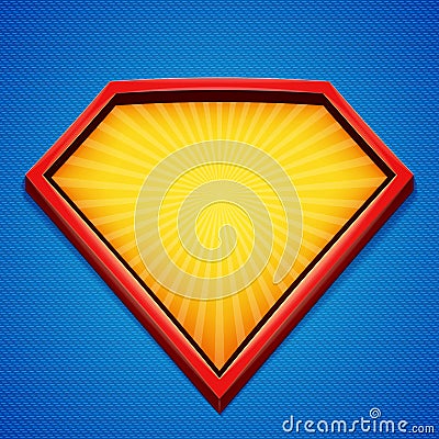 Superhero background. Superhero logo template. Red, yellow frame with divergent rays on blue backdrop. Vector illustration. Vector Illustration