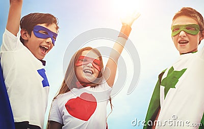 Superhero Boy Girl Brave Imagination Concept Stock Photo