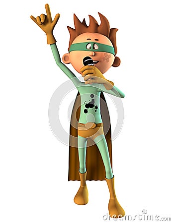 Superhero boy with microphone Stock Photo