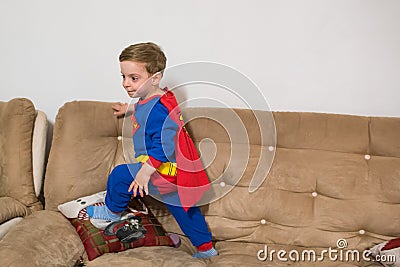 Superhero boy. Superman costume child Stock Photo