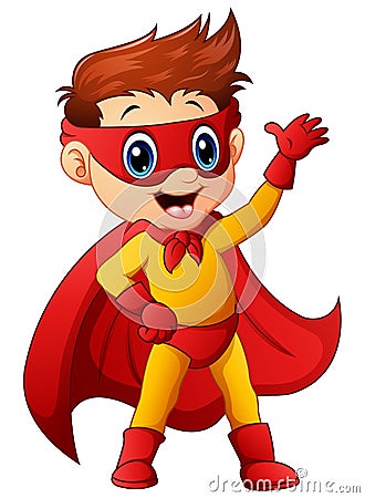 Superhero boy waving hand Vector Illustration