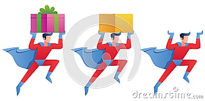 Superhero Bringing Something Vector Illustration