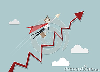 Superhero Businessman flying over chart Vector Illustration