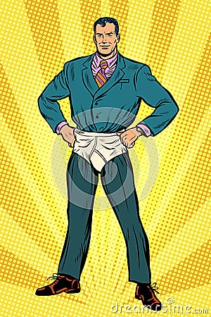 Superhero businessman in funny pants diapers Vector Illustration
