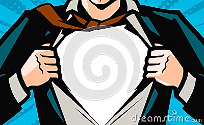 Superhero businessman tearing his shirt. Business success concept in pop art comic style. Vector illustration Vector Illustration