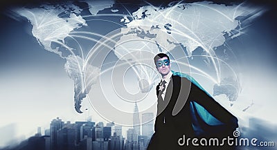 Superhero Businessman World Connection Concept Stock Photo