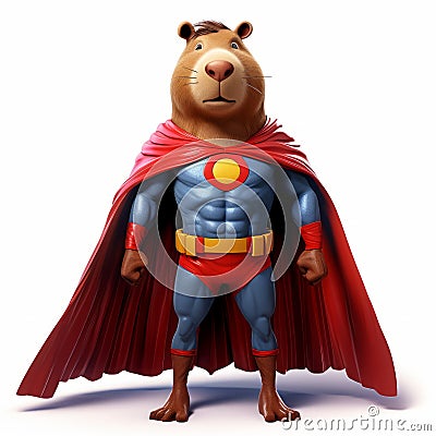 Superhero Cartoon Beaver In Photorealistic Toycore Style Stock Photo